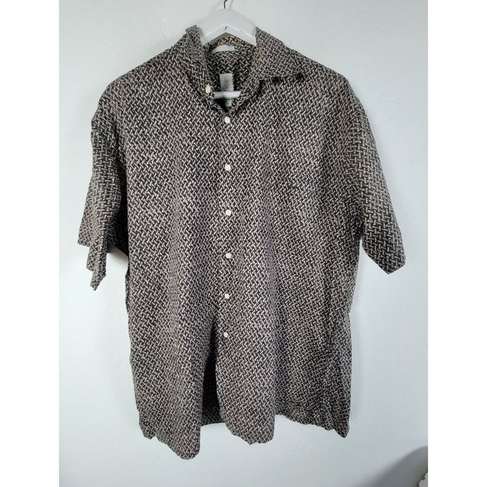 Burma Bibas Shirt Men's XL Black 60 Singles Lawn Cotton Button-Up Pocket Casual